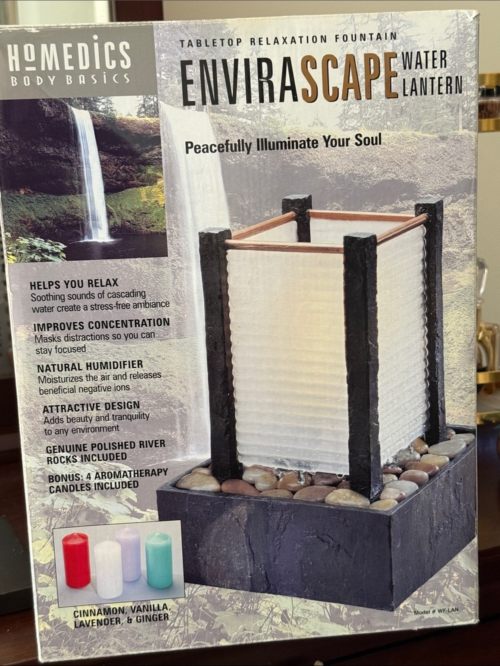 HOMEDICS EnviraScape Water Lantern in White and Black with Natural River Rocks